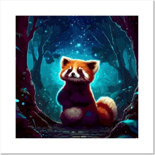 Red panda in magical forest Posters and Art